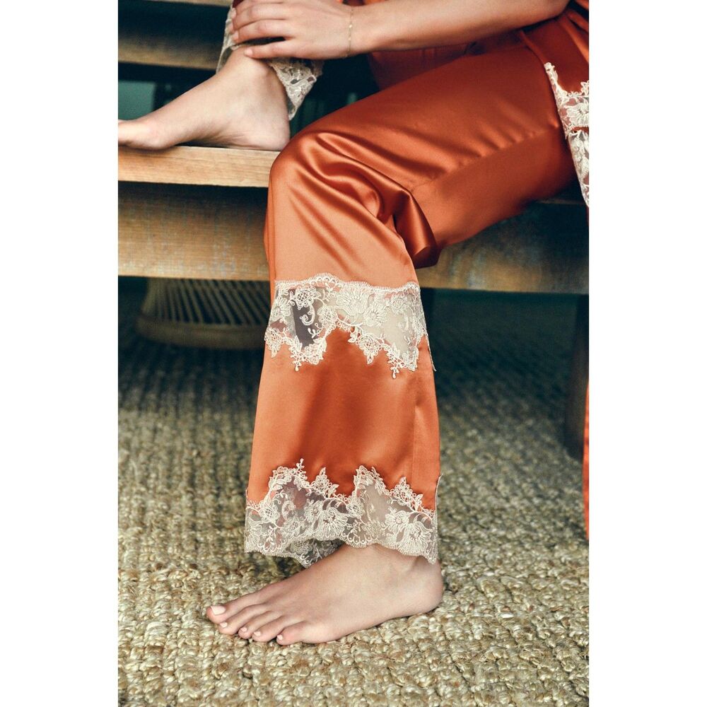 ZARA Satin Effect Embroidered Lace Pants M NWT Rare Sold Out